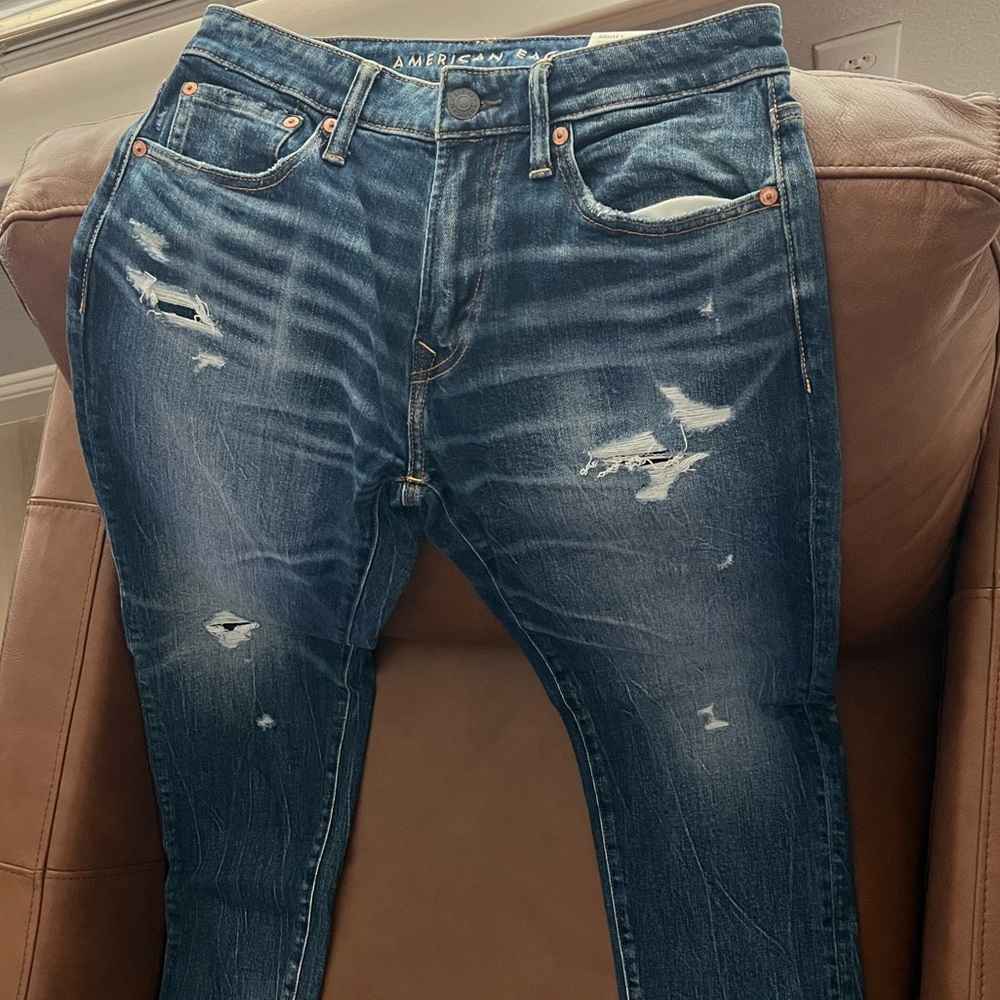 American Eagle Outfitters Men's Ripped Dark Blue Skinny Jeans